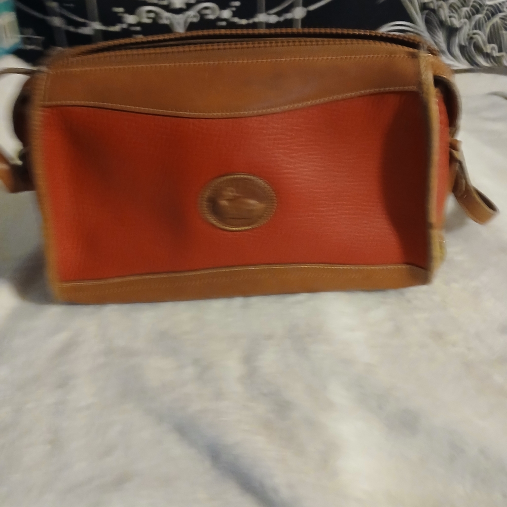 Dooney & Bourke Red Leather Crossbody with Tan Trim